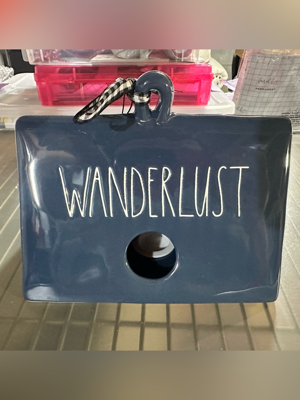 Rae Dunn Navy Blue 'Wanderlust' Ceramic Birdhouse